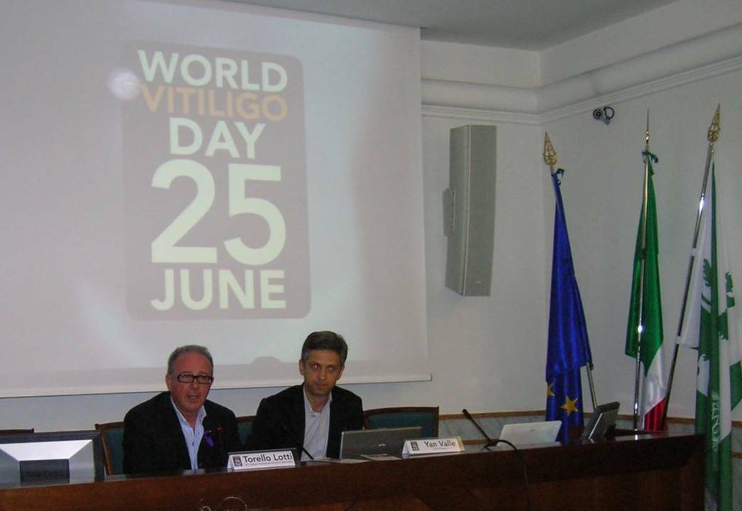 Prof. Torello Lotti and Yan Valle at the World Vitiligo Day press conference in Rome on June 23, 2012