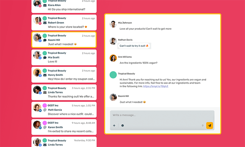 Social Inbox for managing social media messages